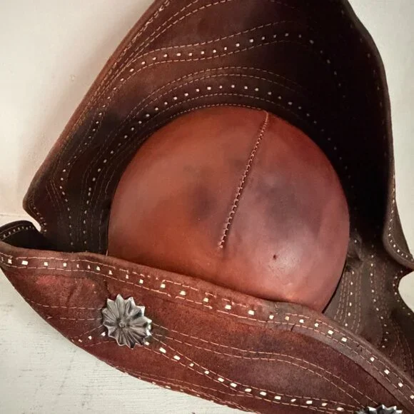 Vintage Tricorn Mexican Charro Silver Concho Western Hat Distressed Unisex - Picture 6 of 10